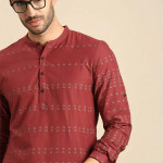 Men Red & Green Printed Kurta