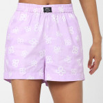 Women Purple & White Floral Printed Cotton Shorts