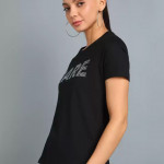 Graphic Print Women Round Neck Black T-Shirt