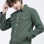 Men Green Solid Denim Jacket