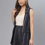 Women Black & Grey Striped Pure Cotton Co-ord Set