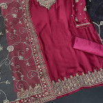 Women's Satin Georgette Embroidered Semi Stitched Salwar suit set