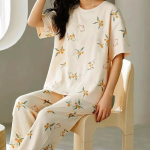 Women’s Cotton Pajama Set with Top & Pants|| Korean Night Suit|| Lightweight Printed Set ||