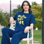 Night Suit for Women's Typography Printed Cotton Night Dress of Top and Wide Bottom Pyjama