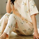 Women’s Cotton Pajama Set with Top & Pants|| Korean Night Suit|| Lightweight Printed Set ||