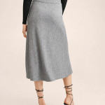 Women Grey Melange Knitted Midi A-Line Skirt