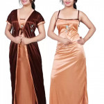 Women Nighty with Robe  (Beige)