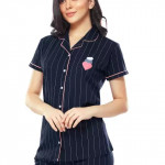 Women Striped Blue Shirt & Pyjama set