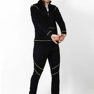 Men Black Solid Tracksuit