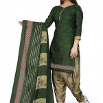 Women's Green Cotton Printed Unstitched Salwar Suit Material